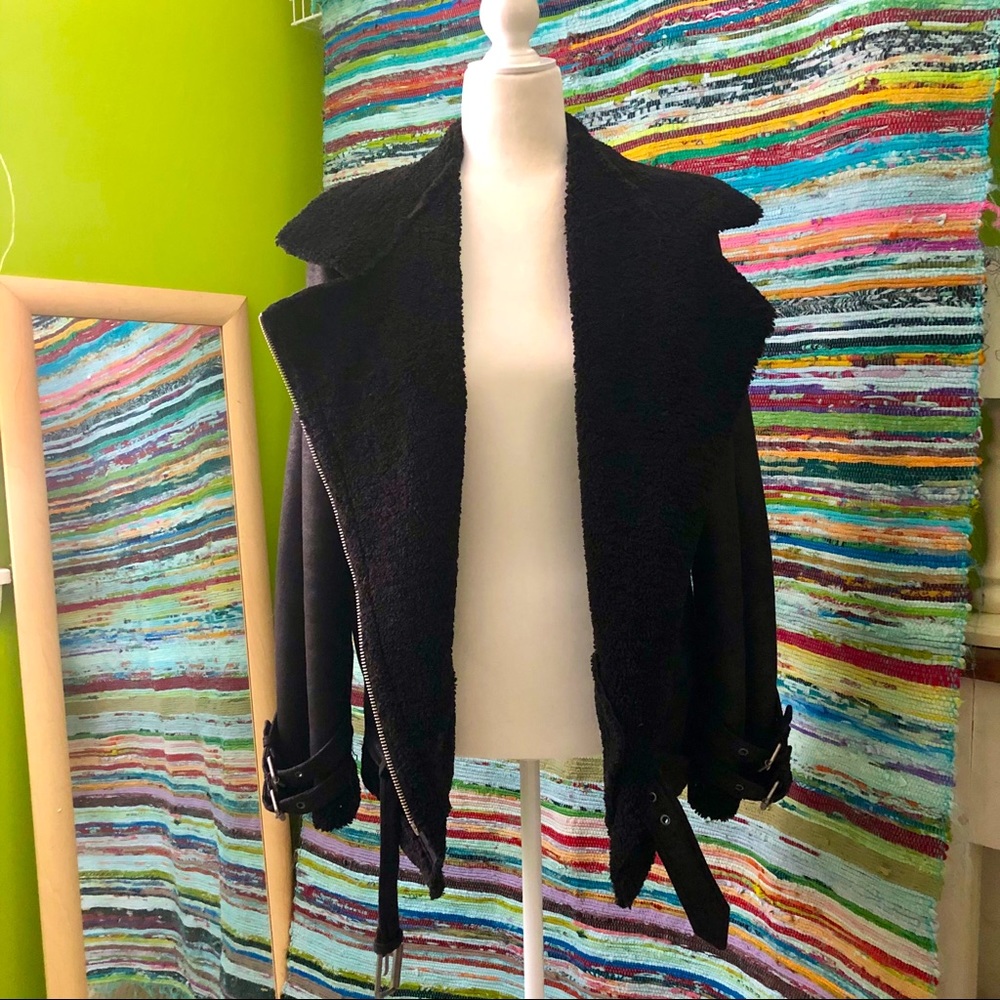 American Eagle Faux Suede Sherpa Moto Jacket